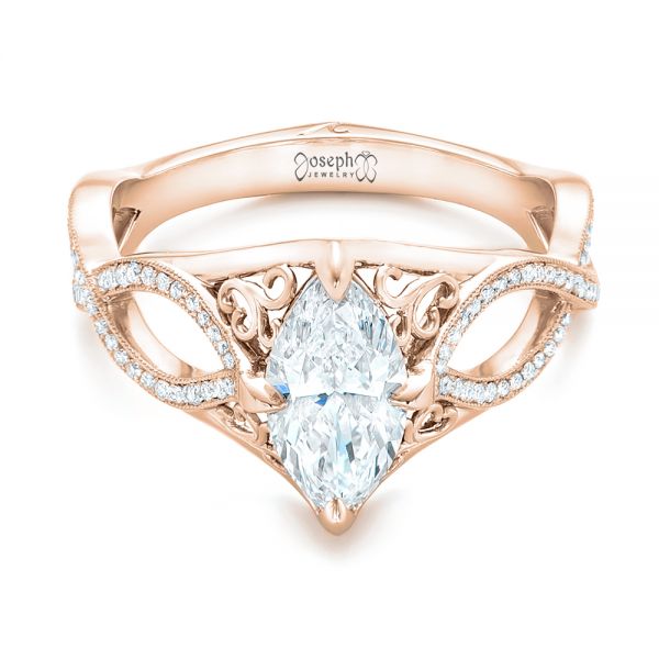 18k Rose Gold 18k Rose Gold Custom Marquise Diamond Engagement Ring - Flat View - 102731