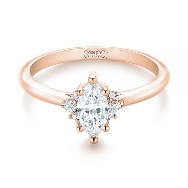 18k Rose Gold 18k Rose Gold Custom Marquise Diamond Engagement Ring - Flat View -  103477