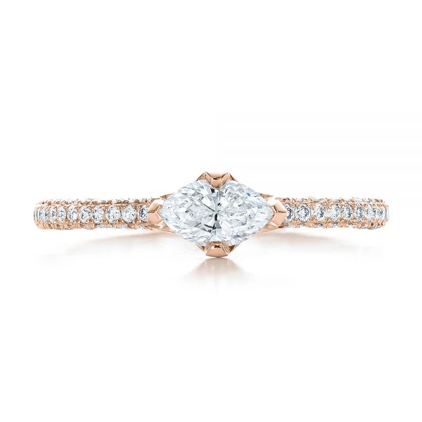 18k Rose Gold 18k Rose Gold Custom Marquise Diamond Engagement Ring - Top View - 100573