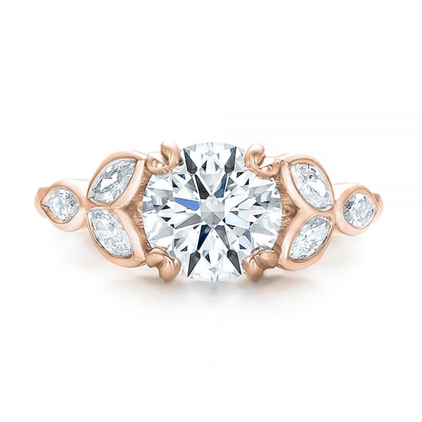 18k Rose Gold 18k Rose Gold Custom Marquise Diamond Engagement Ring - Top View -  100647