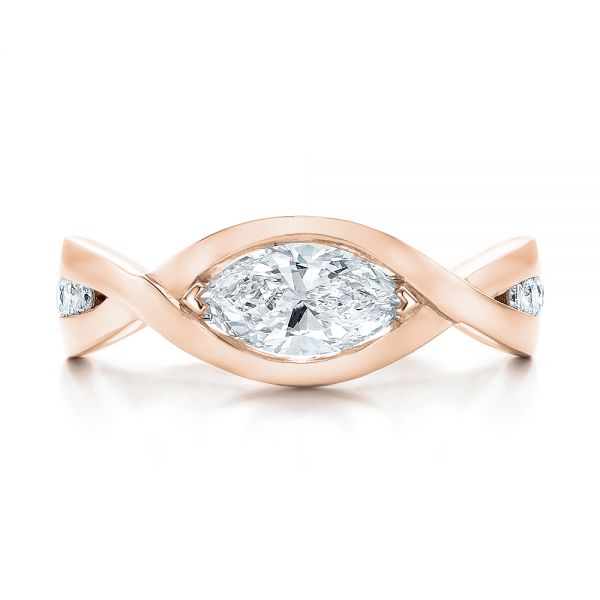 14k Rose Gold 14k Rose Gold Custom Marquise Diamond Engagement Ring - Top View -  100824