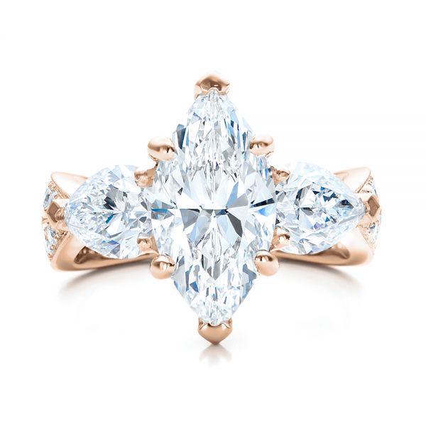 18k Rose Gold 18k Rose Gold Custom Marquise Diamond Engagement Ring - Top View -  101227