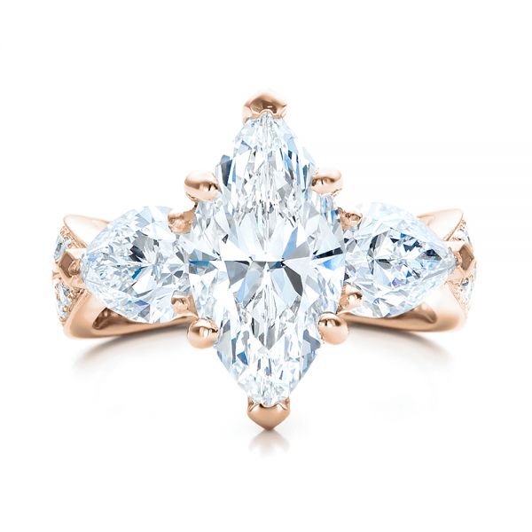18k Rose Gold 18k Rose Gold Custom Marquise Diamond Engagement Ring - Top View - 101227