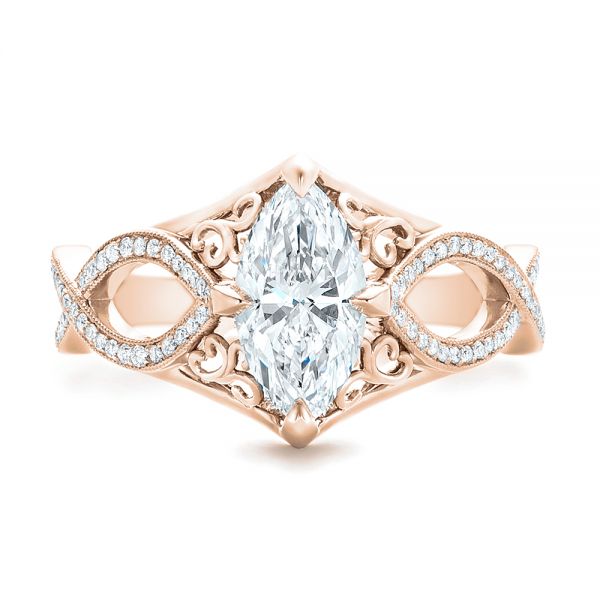 14k Rose Gold 14k Rose Gold Custom Marquise Diamond Engagement Ring - Top View -  102731