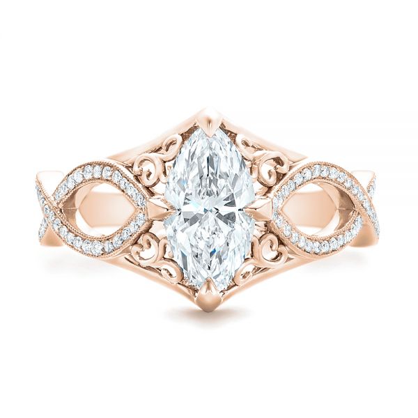 18k Rose Gold 18k Rose Gold Custom Marquise Diamond Engagement Ring - Top View - 102731