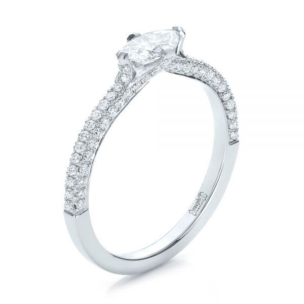 14k White Gold Custom Marquise Diamond Engagement Ring - Three-Quarter View -  100573