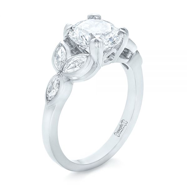  Platinum Custom Marquise Diamond Engagement Ring - Three-Quarter View -  100647