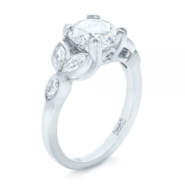 Platinum Custom Marquise Diamond Engagement Ring - Three-Quarter View - 100647