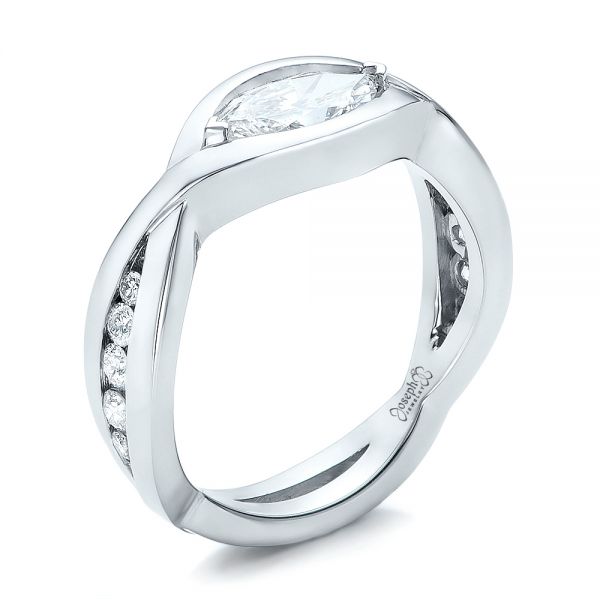 14k White Gold Custom Marquise Diamond Engagement Ring - Three-Quarter View -  100824
