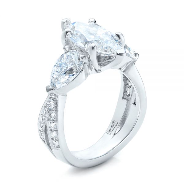 18k White Gold 18k White Gold Custom Marquise Diamond Engagement Ring - Three-Quarter View -  101227