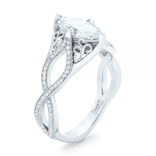  Platinum Custom Marquise Diamond Engagement Ring - Three-Quarter View -  102731