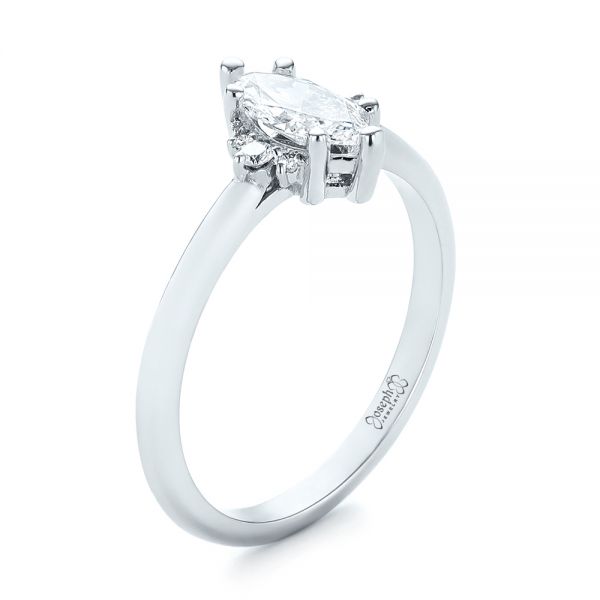 14k White Gold Custom Marquise Diamond Engagement Ring - Three-Quarter View -  103477