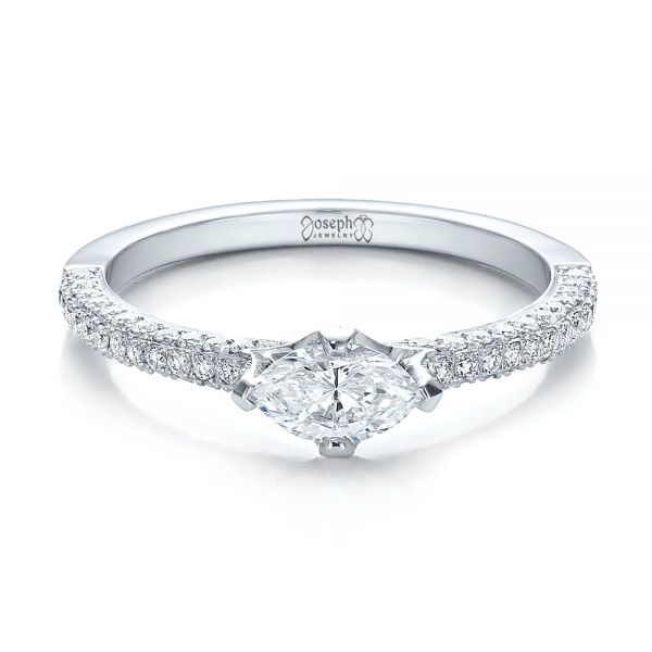 14k White Gold Custom Marquise Diamond Engagement Ring - Flat View -  100573