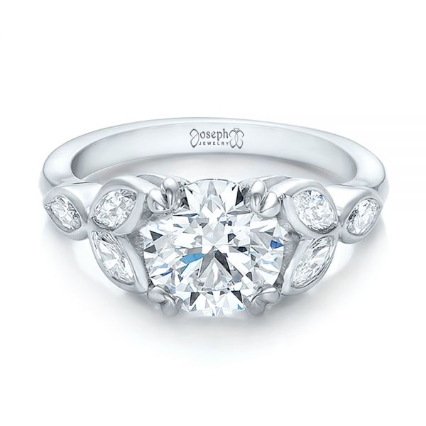 Platinum Custom Marquise Diamond Engagement Ring - Flat View - 100647