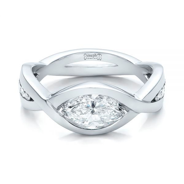 14k White Gold Custom Marquise Diamond Engagement Ring - Flat View - 100824