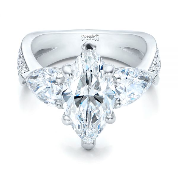 Platinum Custom Marquise Diamond Engagement Ring - Flat View - 101227