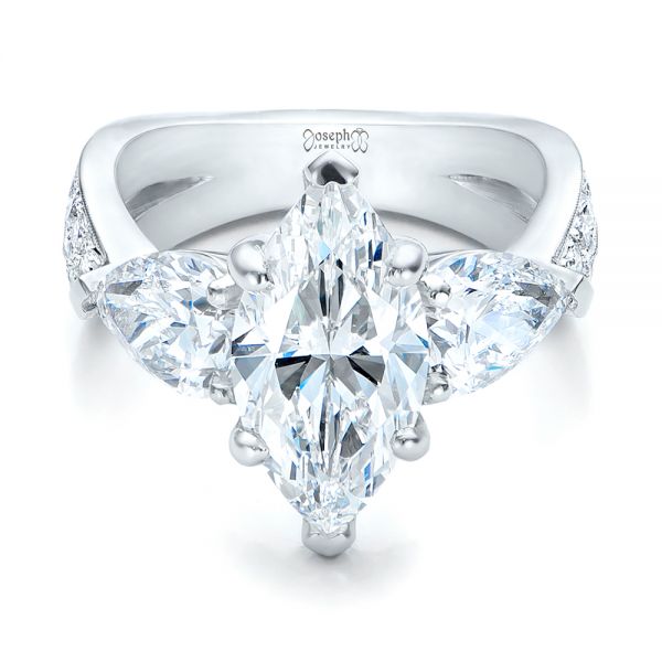 18k White Gold 18k White Gold Custom Marquise Diamond Engagement Ring - Flat View -  101227