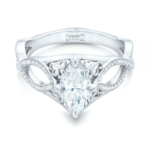 18k White Gold 18k White Gold Custom Marquise Diamond Engagement Ring - Flat View -  102731