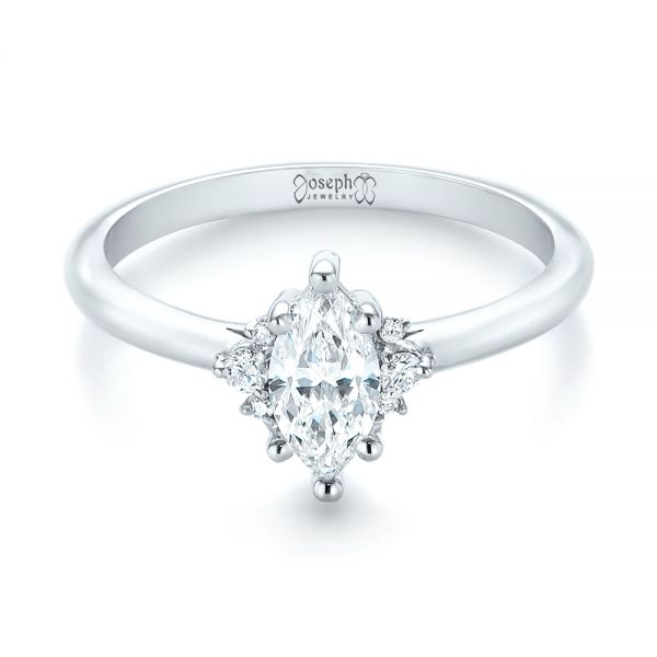 14k White Gold Custom Marquise Diamond Engagement Ring - Flat View -  103477