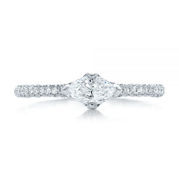 14k White Gold Custom Marquise Diamond Engagement Ring - Top View -  100573