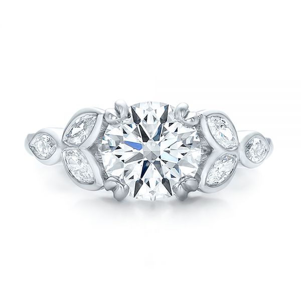 18k White Gold 18k White Gold Custom Marquise Diamond Engagement Ring - Top View -  100647