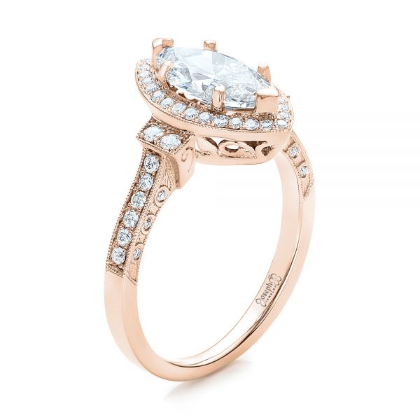14k Rose Gold 14k Rose Gold Custom Marquise Diamond Halo Engagement Ring - Three-Quarter View -  101998