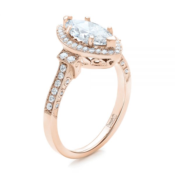 14k Rose Gold 14k Rose Gold Custom Marquise Diamond Halo Engagement Ring - Three-Quarter View - 101998