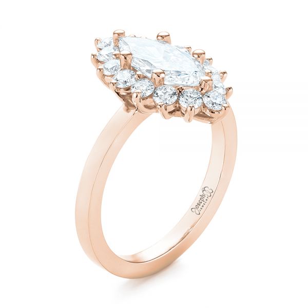 14k Rose Gold 14k Rose Gold Custom Marquise Diamond Halo Engagement Ring - Three-Quarter View -  104783