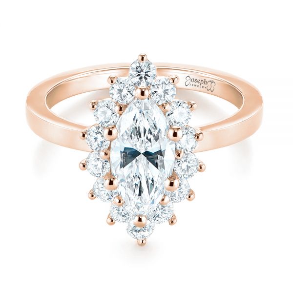 18k Rose Gold 18k Rose Gold Custom Marquise Diamond Halo Engagement Ring - Flat View -  104783