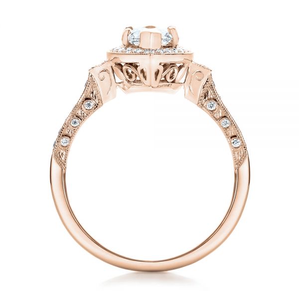 18k Rose Gold 18k Rose Gold Custom Marquise Diamond Halo Engagement Ring - Front View -  101998