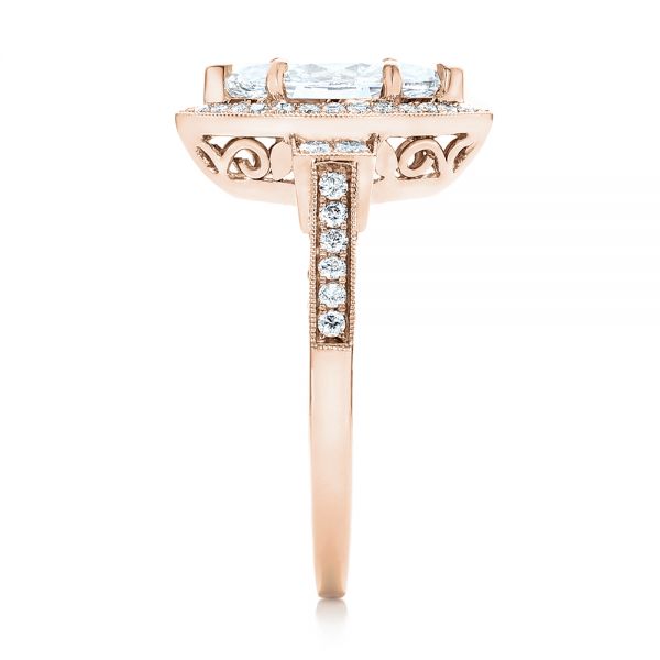 18k Rose Gold 18k Rose Gold Custom Marquise Diamond Halo Engagement Ring - Side View -  101998