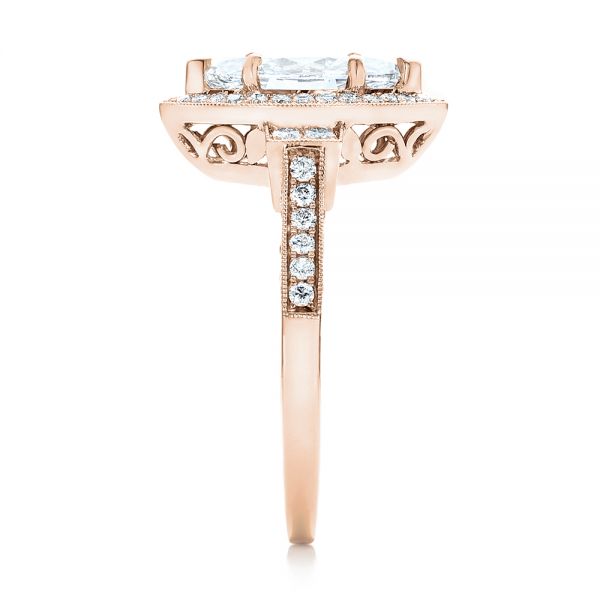 14k Rose Gold 14k Rose Gold Custom Marquise Diamond Halo Engagement Ring - Side View - 101998