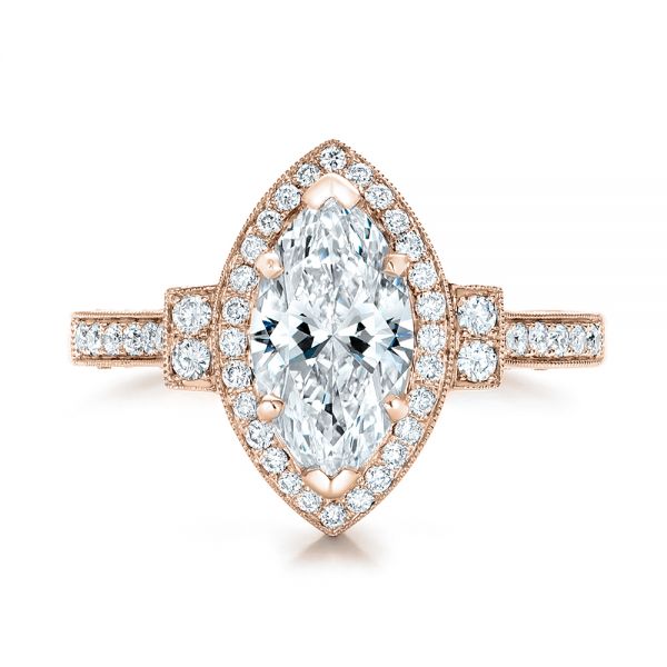 14k Rose Gold 14k Rose Gold Custom Marquise Diamond Halo Engagement Ring - Top View -  101998