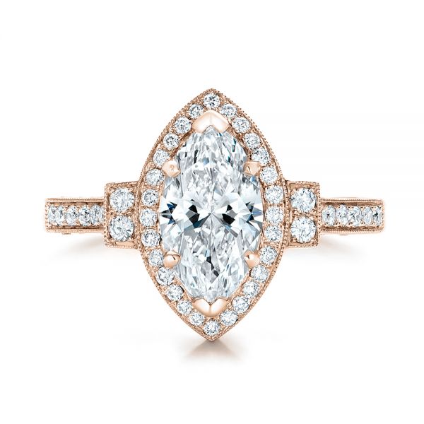 14k Rose Gold 14k Rose Gold Custom Marquise Diamond Halo Engagement Ring - Top View - 101998