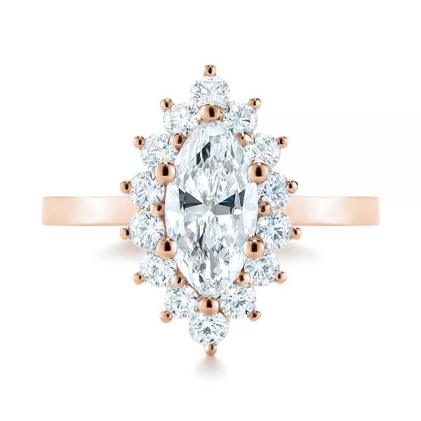 18k Rose Gold 18k Rose Gold Custom Marquise Diamond Halo Engagement Ring - Top View -  104783