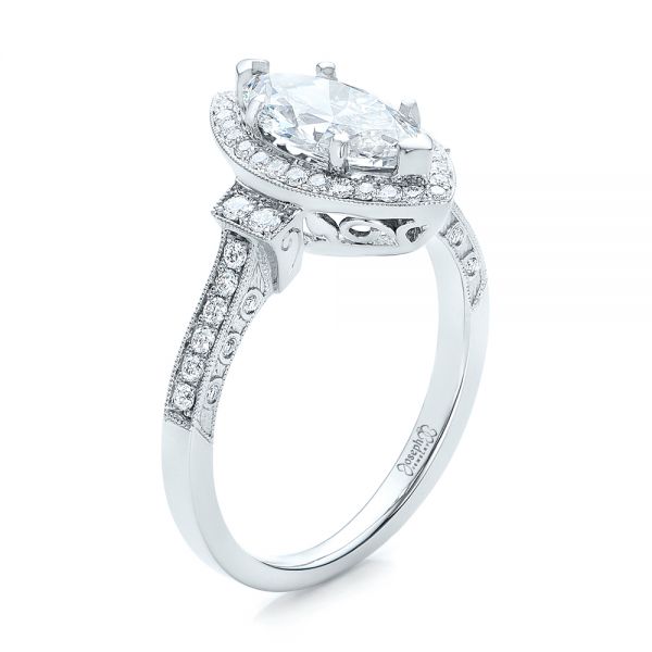 18k White Gold 18k White Gold Custom Marquise Diamond Halo Engagement Ring - Three-Quarter View -  101998