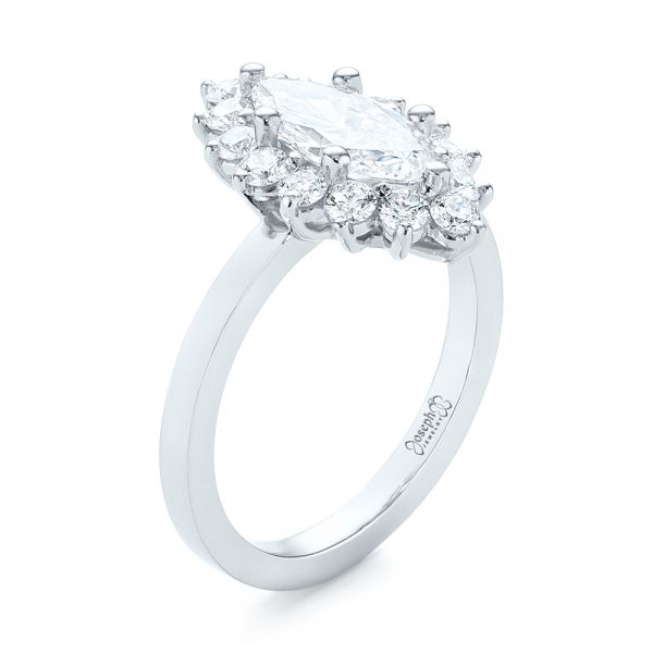  Platinum Custom Marquise Diamond Halo Engagement Ring - Three-Quarter View -  104783