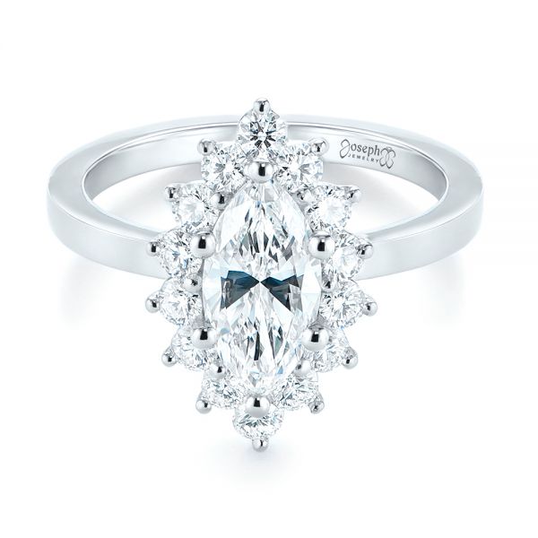 14k White Gold 14k White Gold Custom Marquise Diamond Halo Engagement Ring - Flat View -  104783