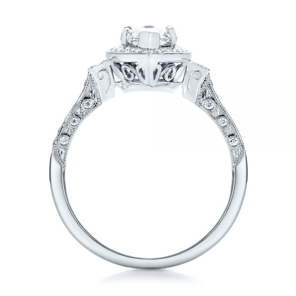 14k White Gold Custom Marquise Diamond Halo Engagement Ring - Front View -  101998