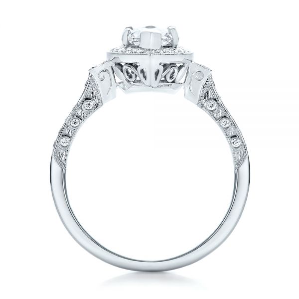 14k White Gold Custom Marquise Diamond Halo Engagement Ring - Front View - 101998