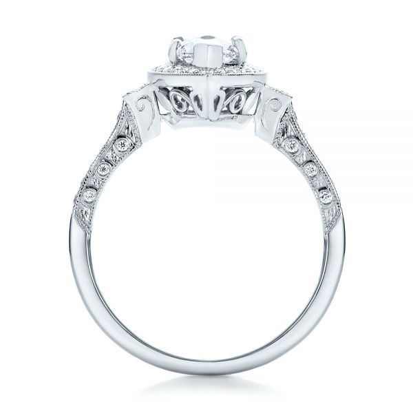 18k White Gold 18k White Gold Custom Marquise Diamond Halo Engagement Ring - Front View -  101998