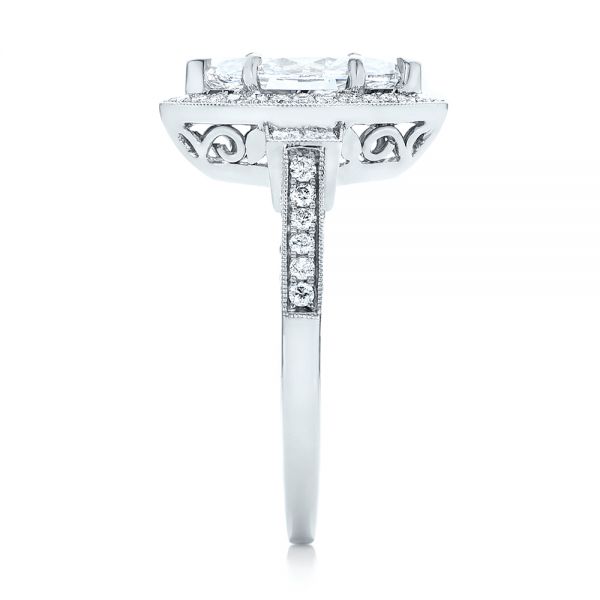 14k White Gold Custom Marquise Diamond Halo Engagement Ring - Side View - 101998