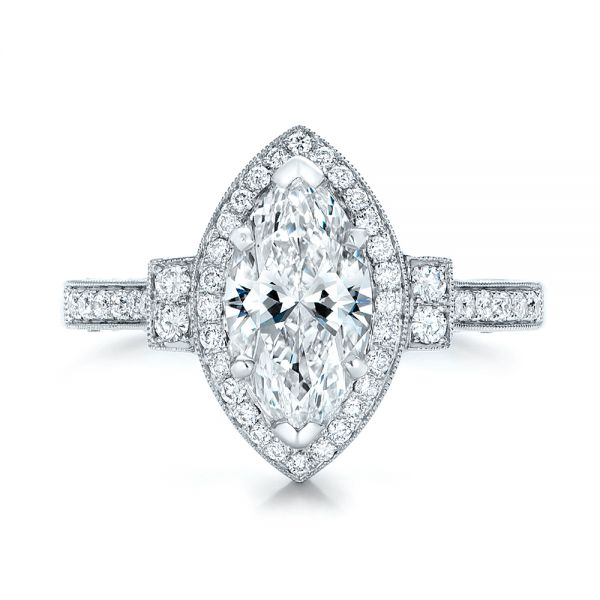14k White Gold Custom Marquise Diamond Halo Engagement Ring - Top View - 101998