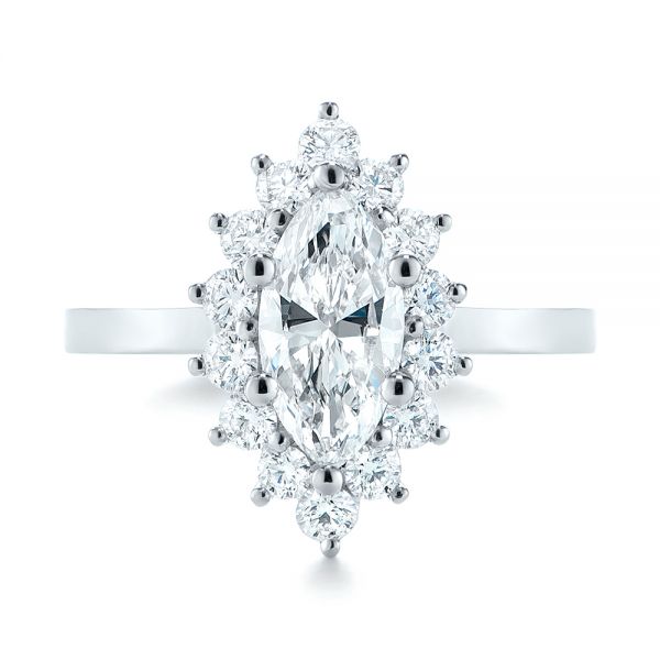 18k White Gold 18k White Gold Custom Marquise Diamond Halo Engagement Ring - Top View -  104783