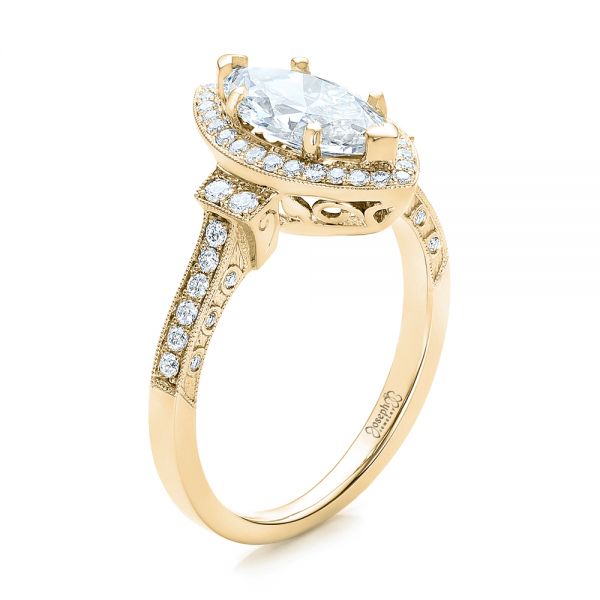 18k Yellow Gold 18k Yellow Gold Custom Marquise Diamond Halo Engagement Ring - Three-Quarter View -  101998