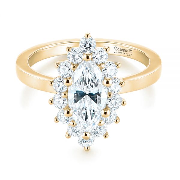 18k Yellow Gold 18k Yellow Gold Custom Marquise Diamond Halo Engagement Ring - Flat View -  104783