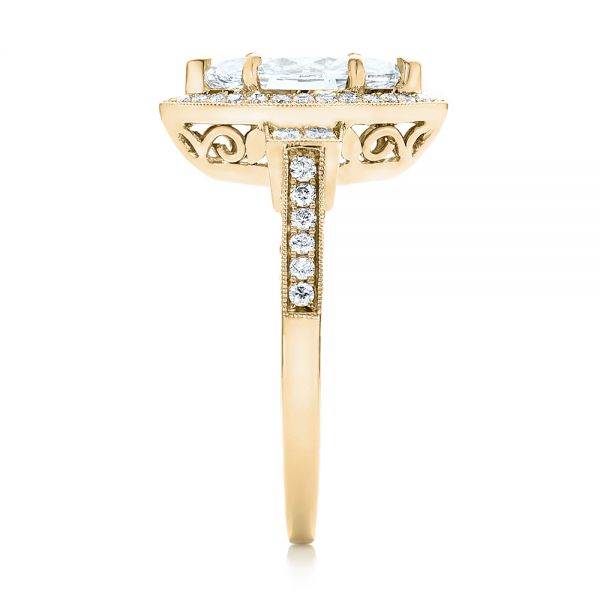 18k Yellow Gold 18k Yellow Gold Custom Marquise Diamond Halo Engagement Ring - Side View -  101998