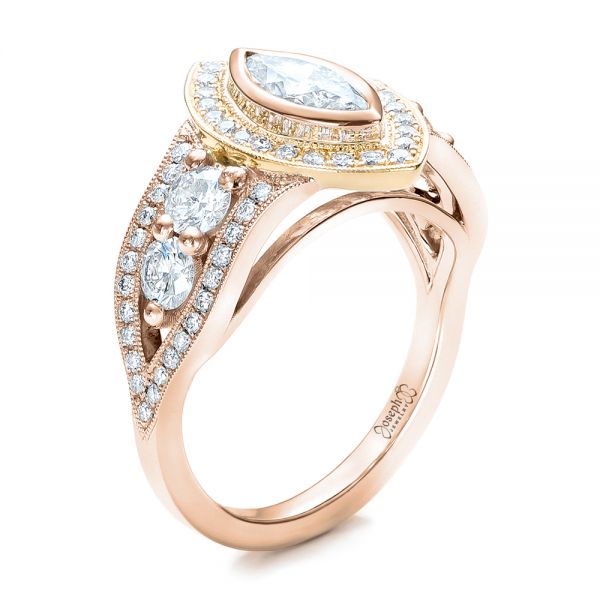 18k Rose Gold And 18K Gold 18k Rose Gold And 18K Gold Custom Marquise Diamond Two-tone Engagement Ring - Three-Quarter View -  101258