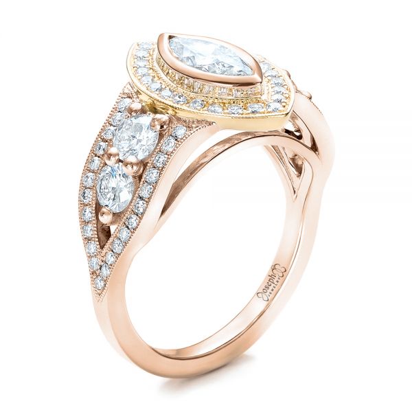 14k Rose Gold And 18K Gold 14k Rose Gold And 18K Gold Custom Marquise Diamond Two-tone Engagement Ring - Three-Quarter View -  101258