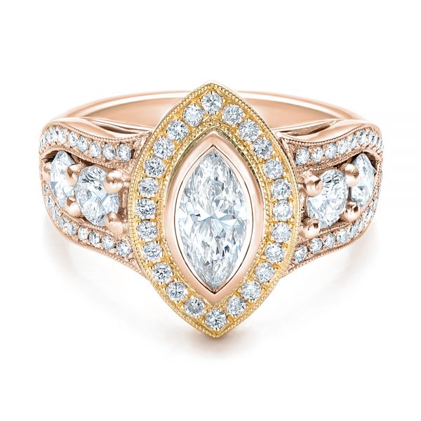 18k Rose Gold And Platinum 18k Rose Gold And Platinum Custom Marquise Diamond Two-tone Engagement Ring - Flat View -  101258